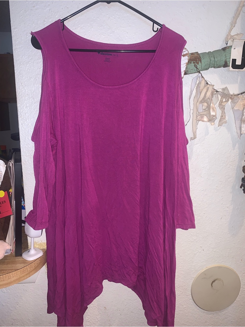 Denim 24/7 Magenta Cold-Shoulder Tunic